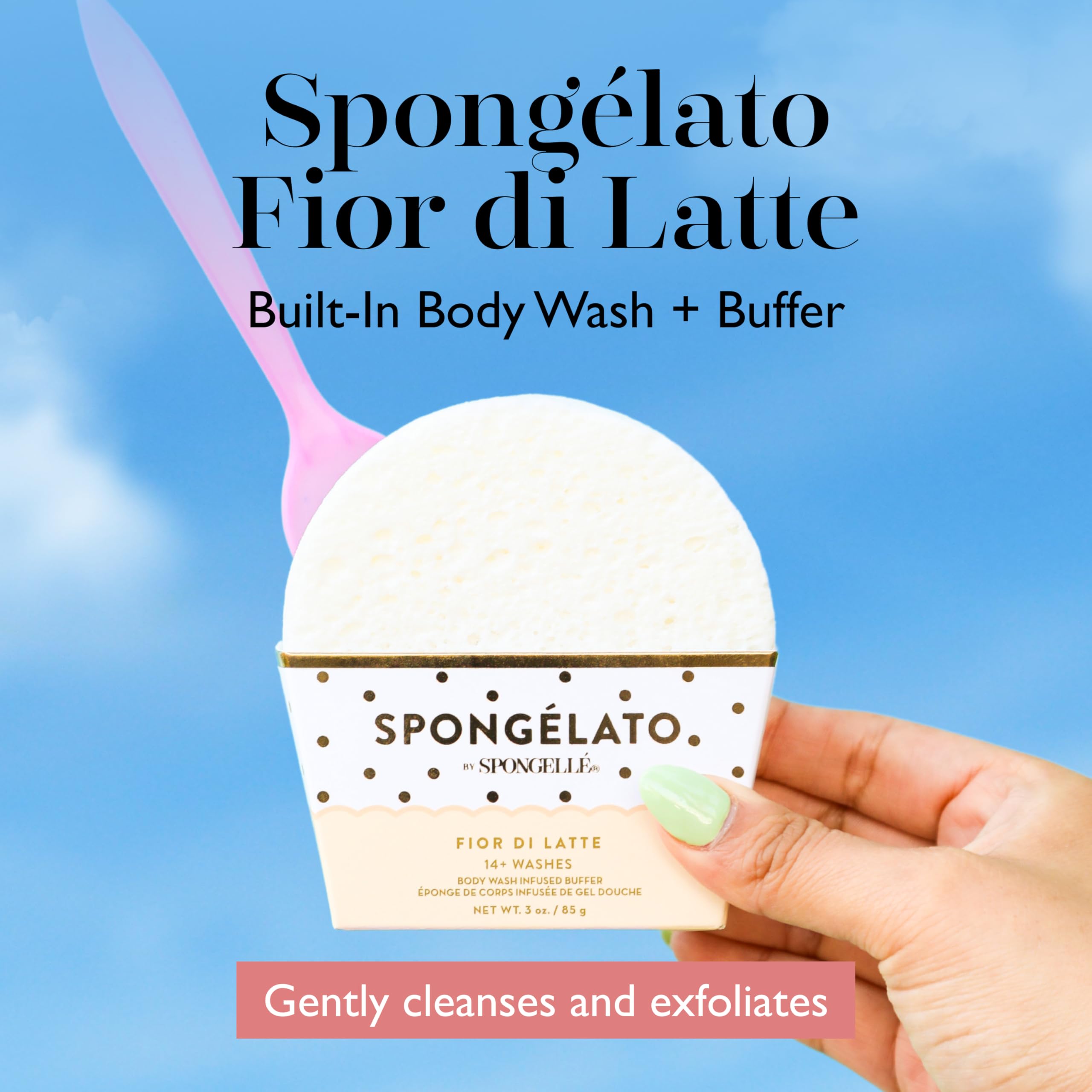 Spongelato Loofah Exfoliating Scrubber by Spongelle – Gelato-Inspired Body Wash Buffer