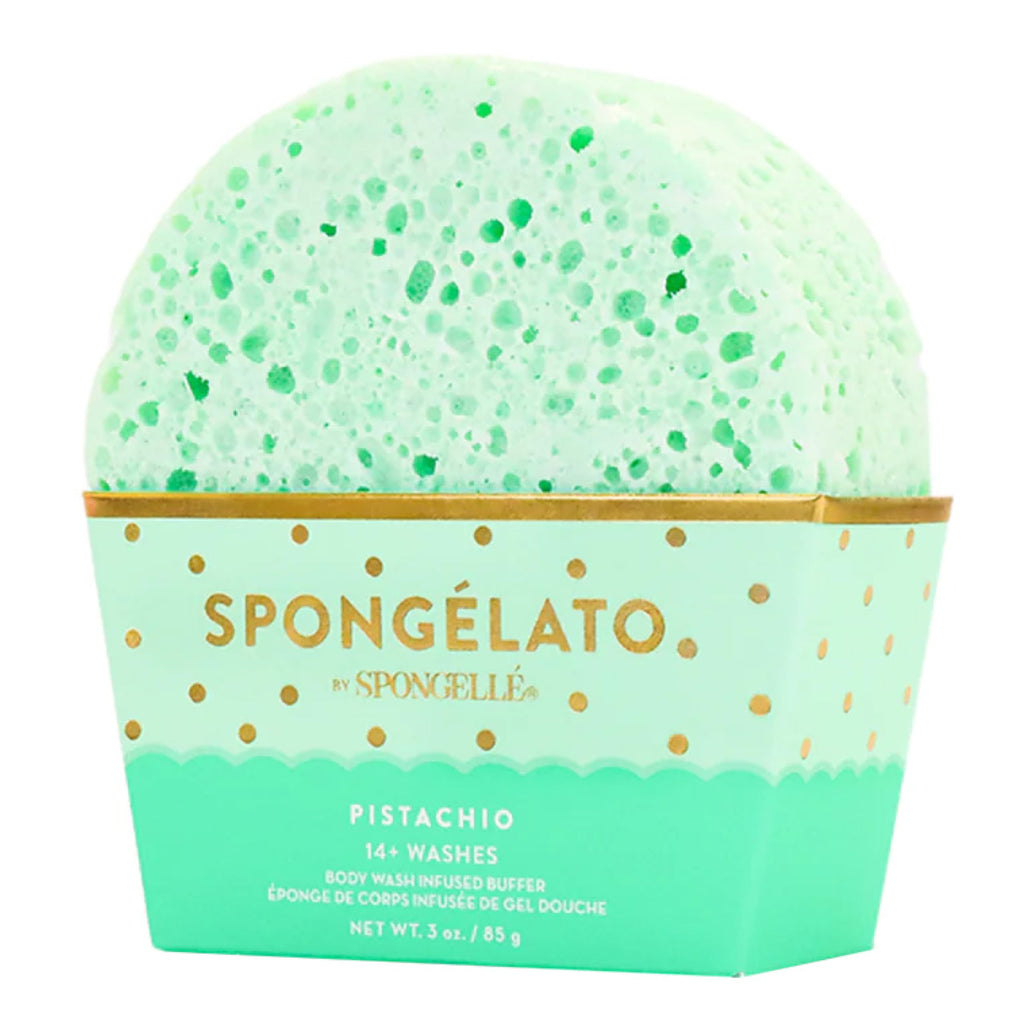 Spongelato Loofah Exfoliating Body Scrubber by Spongelle | Gelato-Inspired Body Wash Infused Buffer | 14+ Uses | Pistachio Gelato