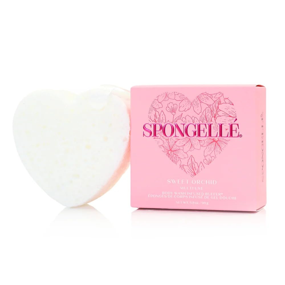 Spongellé Sweet Orchid Heart Buffer – Exfoliating Body Wash Sponge | Romantic Gifts