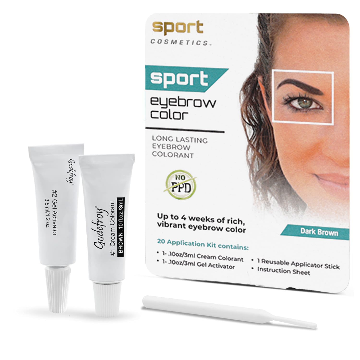 Sport Cosmetics Eyebrow Color Kit for Women – 20 Applications, Dark Brown