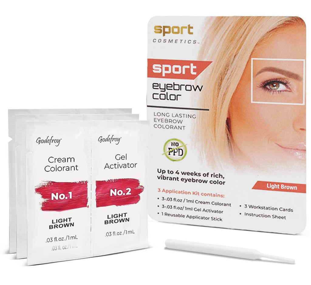 Sport Cosmetics Eyebrow Color – 3-Application Kit, Light Brown