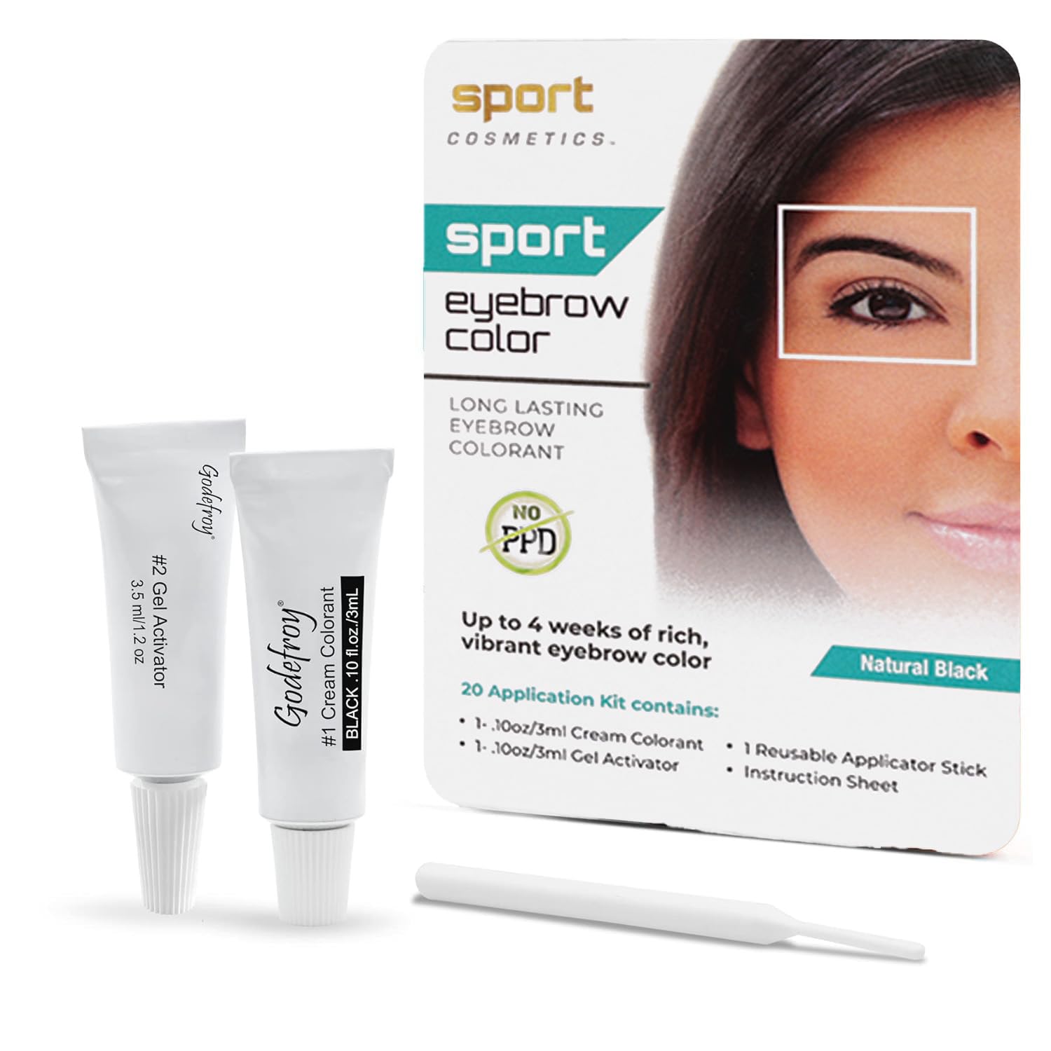 Sport Cosmetics Eyebrow Color for Women — 20-Application Kit, Natural Black