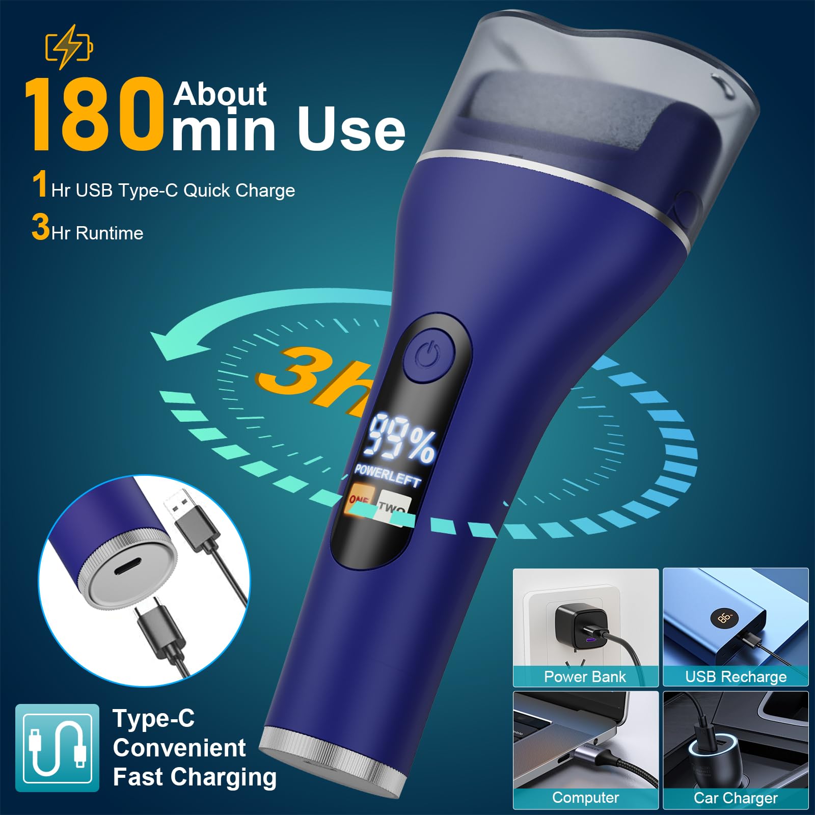 Spriaq Electric Callus Remover for Feet – 16-in-1 Rechargeable Pedicure Kit (Blue)
