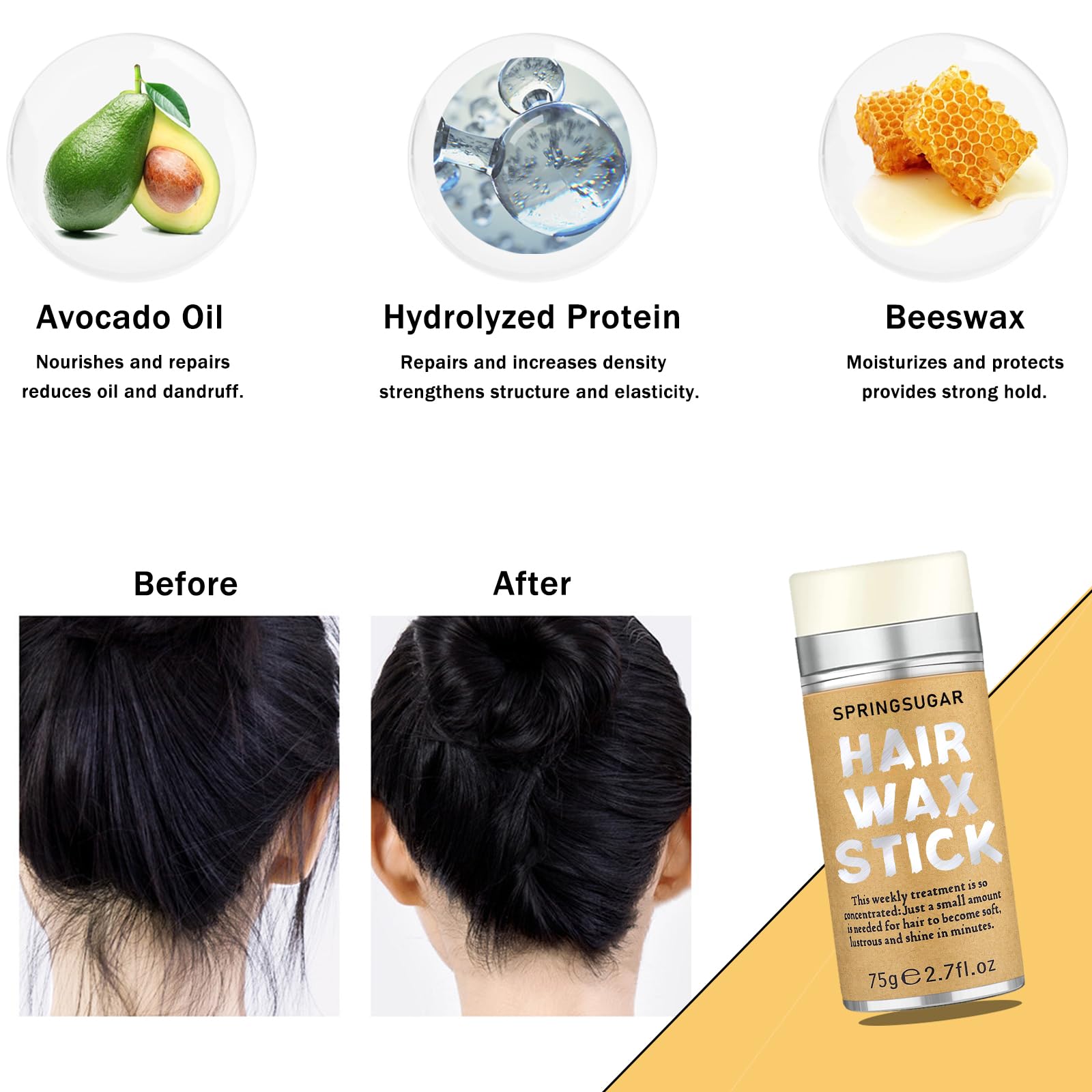 SPRINGSUGAR 5 Pcs Hair Wax Stick Set for Flyaways | Strong Hold, Edge Control & Styling Tools for Women