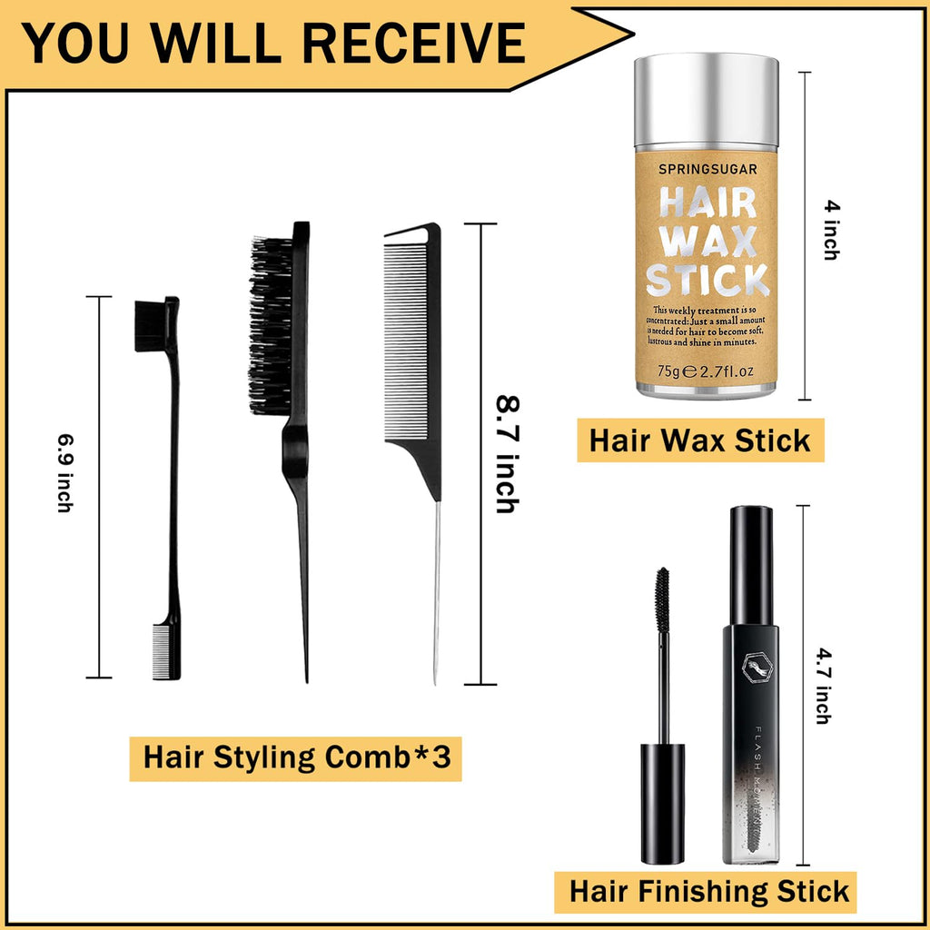 SPRINGSUGAR 5 Pcs Hair Wax Stick Set for Flyaways | Strong Hold, Edge Control & Styling Tools for Women