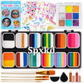 SPXKD Face Painting Kit for Kids & Adults — 12x10g Split Cake Palette, Glitter Colors, Shadow Sticks