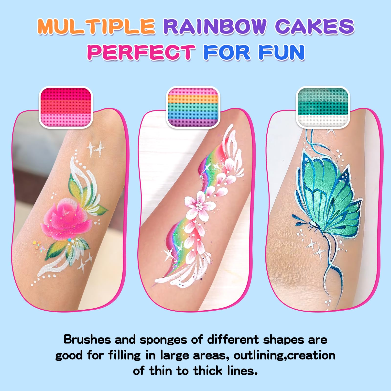 SPXKD Face Painting Kit for Kids & Adults — 12x10g Split Cake Palette, Glitter Colors, Shadow Sticks
