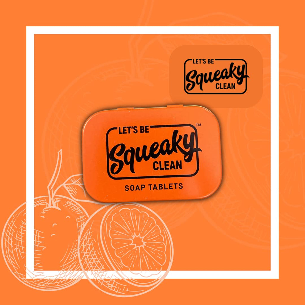 SqueakyClean Soap Tablets – 30 Tabs in Tin (Charcoal, Orange, Lavender) – Travel Pack
