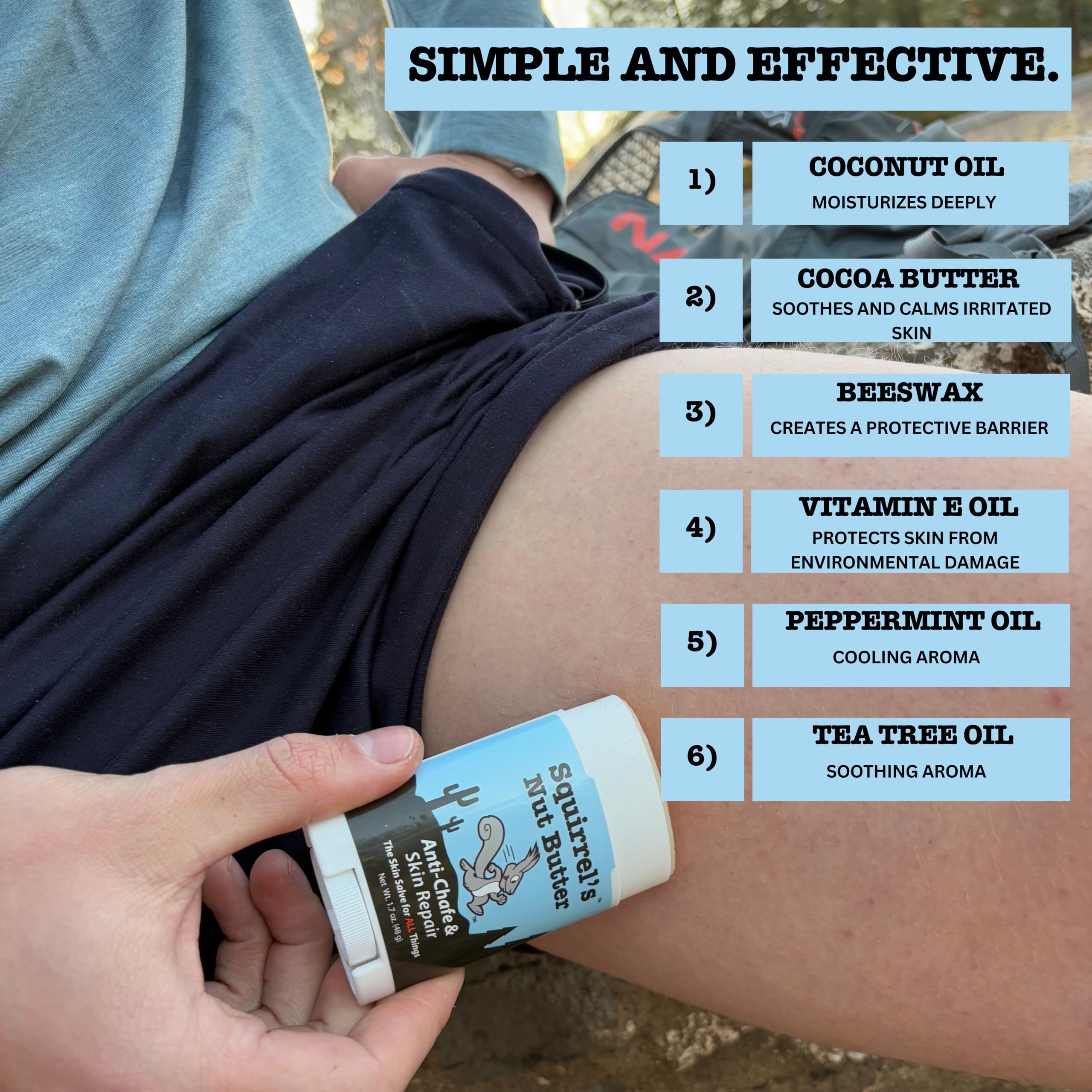 Squirrel's Nut Butter Anti Chafe Stick with Peppermint & Tea Tree | All-Natural Chafing Relief for Athletes | 1.7 oz
