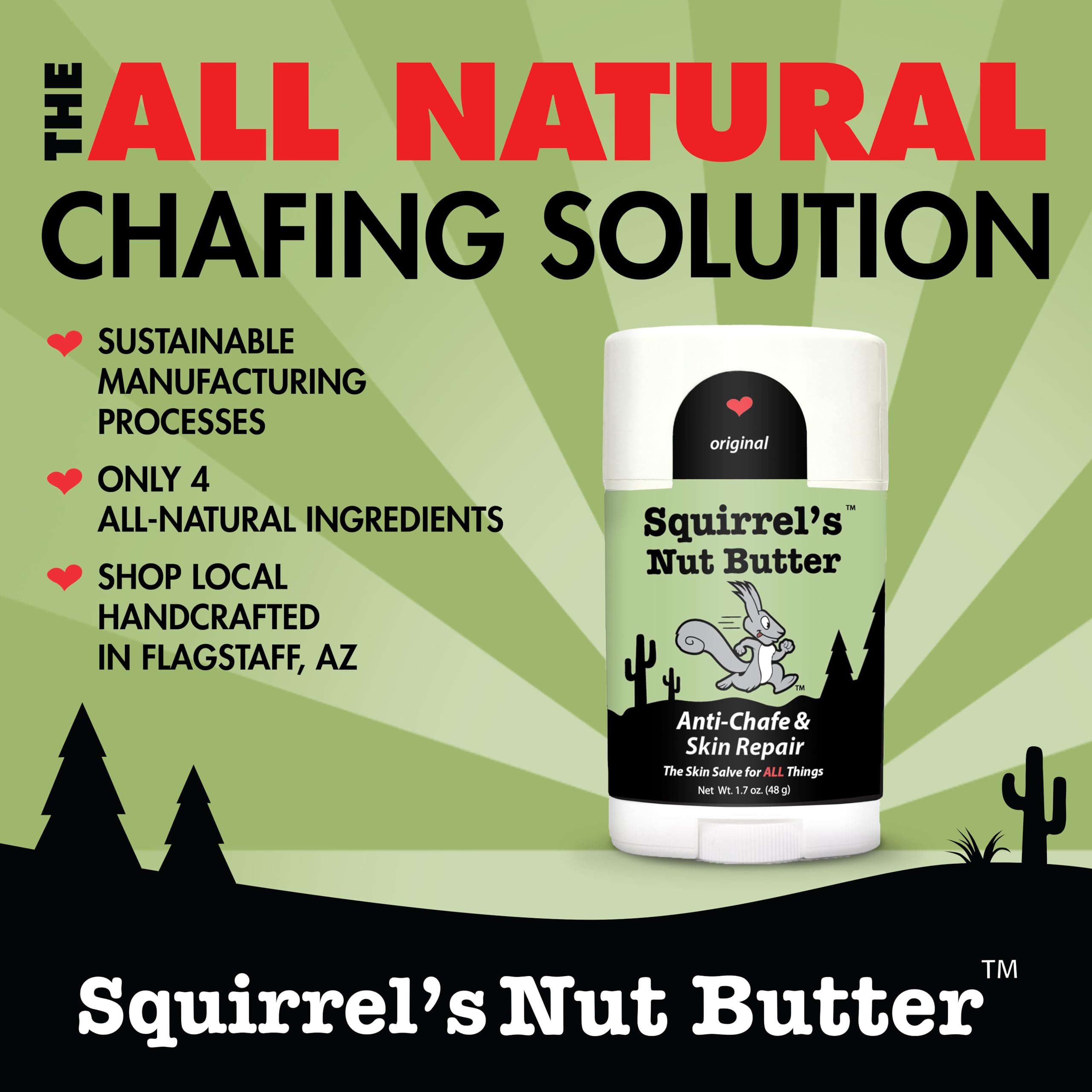 Squirrel's Nut Butter Anti Chafing Stick – All-Natural Skin Care for Athletes & Adventurers | 1.7 oz