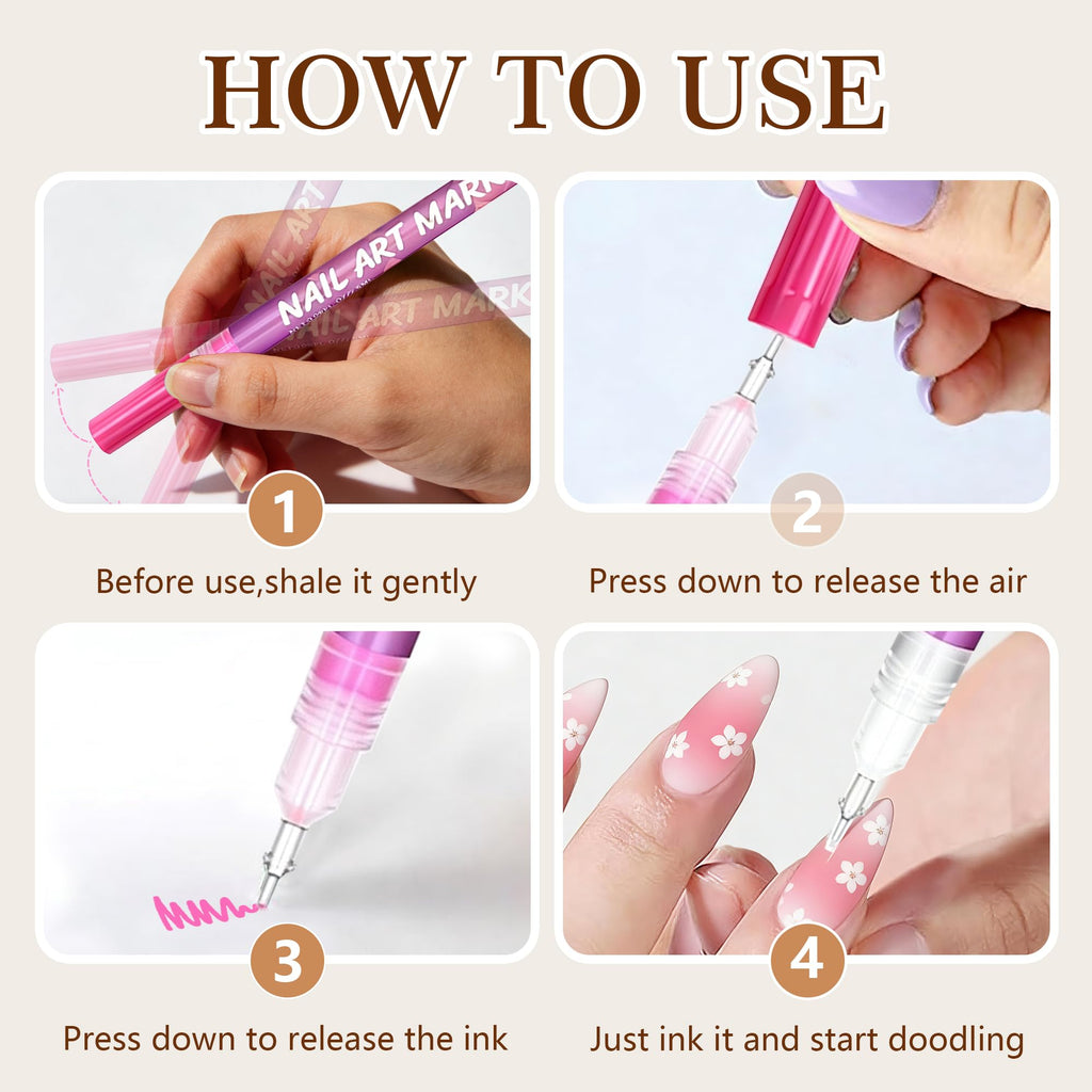 SRIOIO Nail Art Pens Set – 12 Colors, 0.5mm Fine Tip for DIY Nail Art