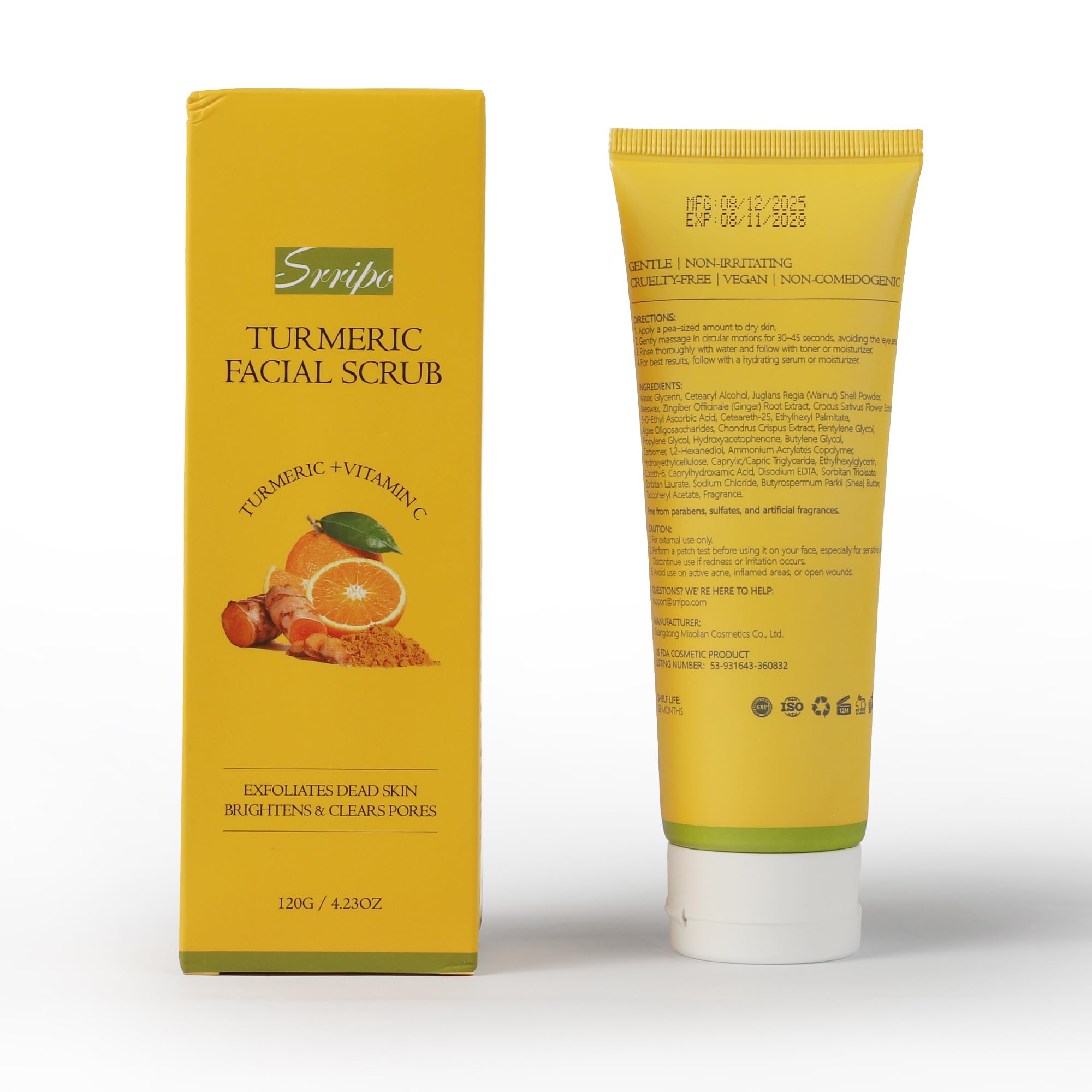 Srripo Revitalizing Exfoliation Face Scrub with Vitamin C & Turmeric | Gentle Daily Facial Polish