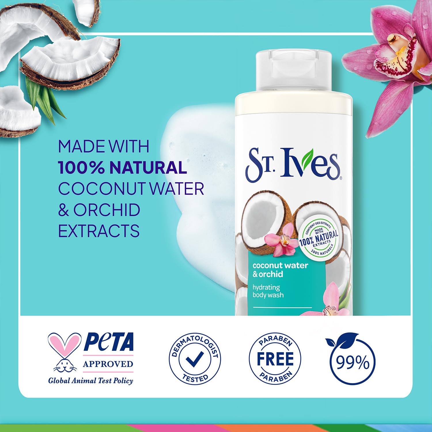 St. Ives Coconut Water & Orchid Hydrating Shower Gel 2-Pack – 22 oz Each | 100% Natural Extracts