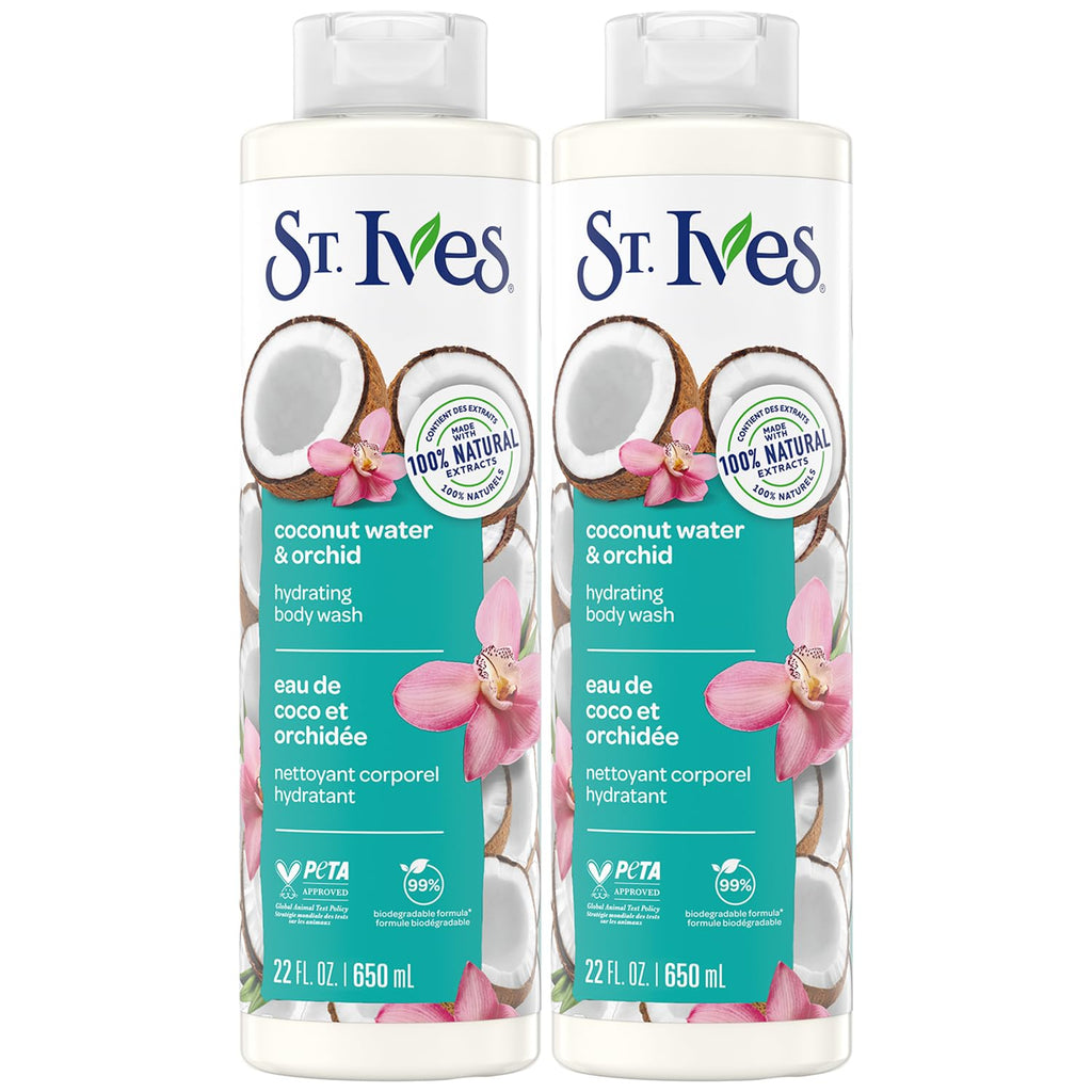 St. Ives Coconut Water & Orchid Hydrating Shower Gel 2-Pack – 22 oz Each | 100% Natural Extracts
