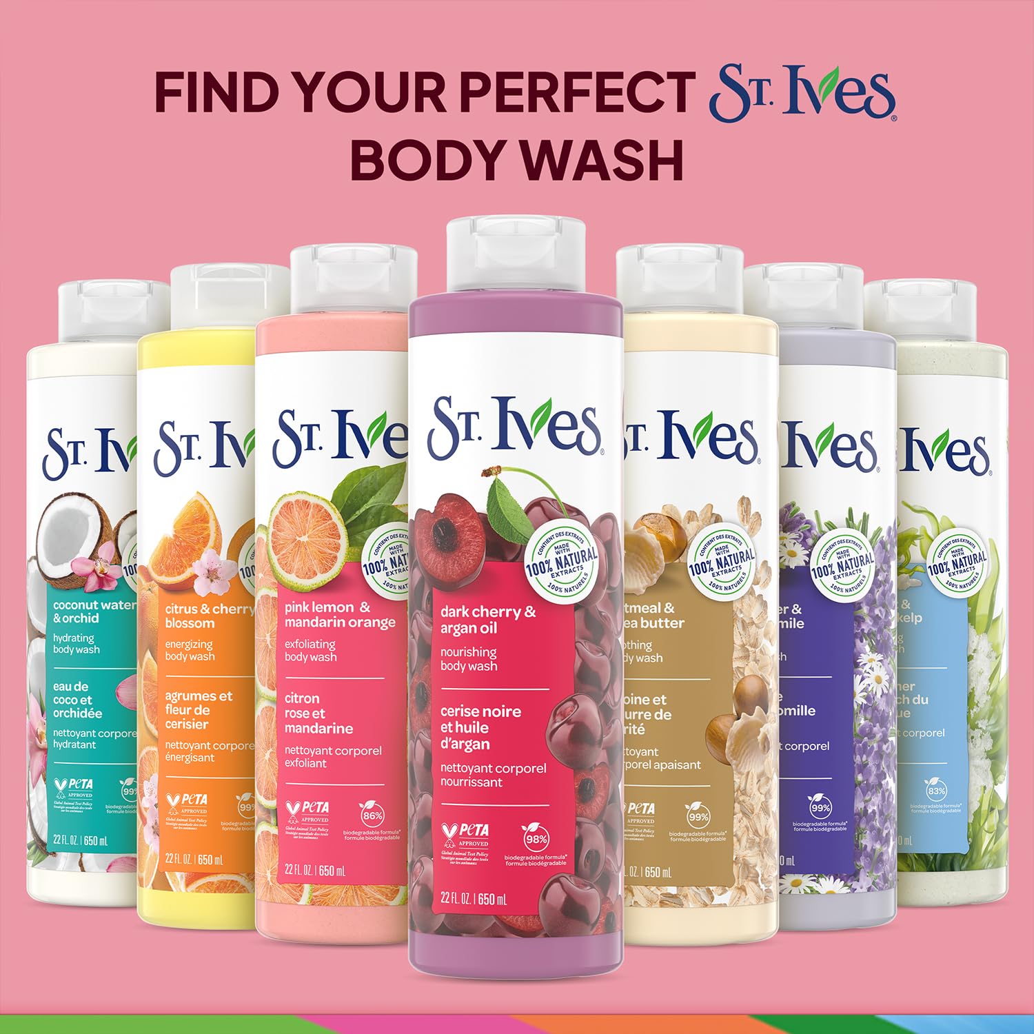 St. Ives Dark Cherry & Argan Oil Nourishing Shower Gel 2-Pack – 22 oz each | 100% Natural Extracts | Cruelty-Free