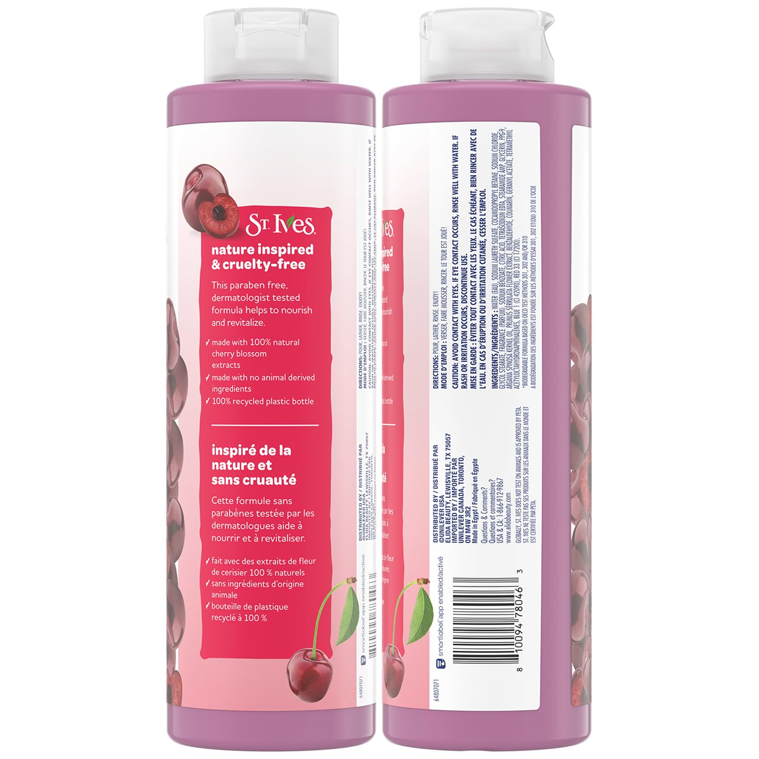 St. Ives Dark Cherry & Argan Oil Nourishing Shower Gel 2-Pack – 22 oz each | 100% Natural Extracts | Cruelty-Free