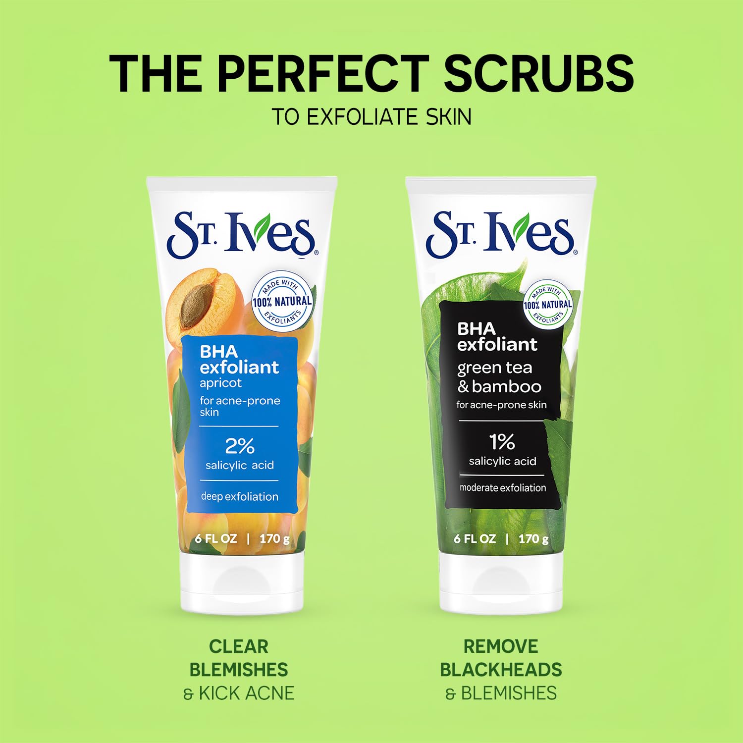 St. Ives Facial Scrub Variety 2-Pack – Apricot & Green Tea Exfoliants, 6 oz Each