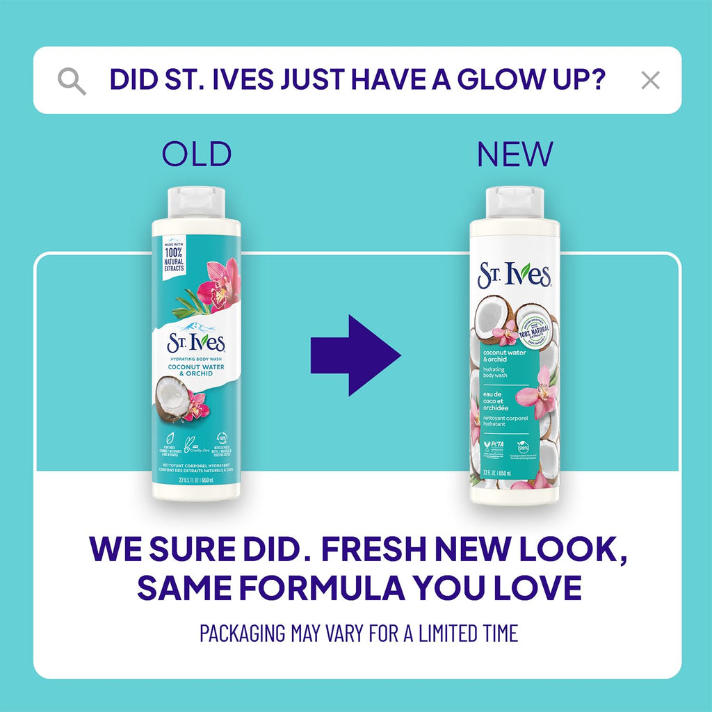 St. Ives Coconut Water & Orchid Hydrating Shower Gel 2-Pack – 22 oz Each | 100% Natural Extracts