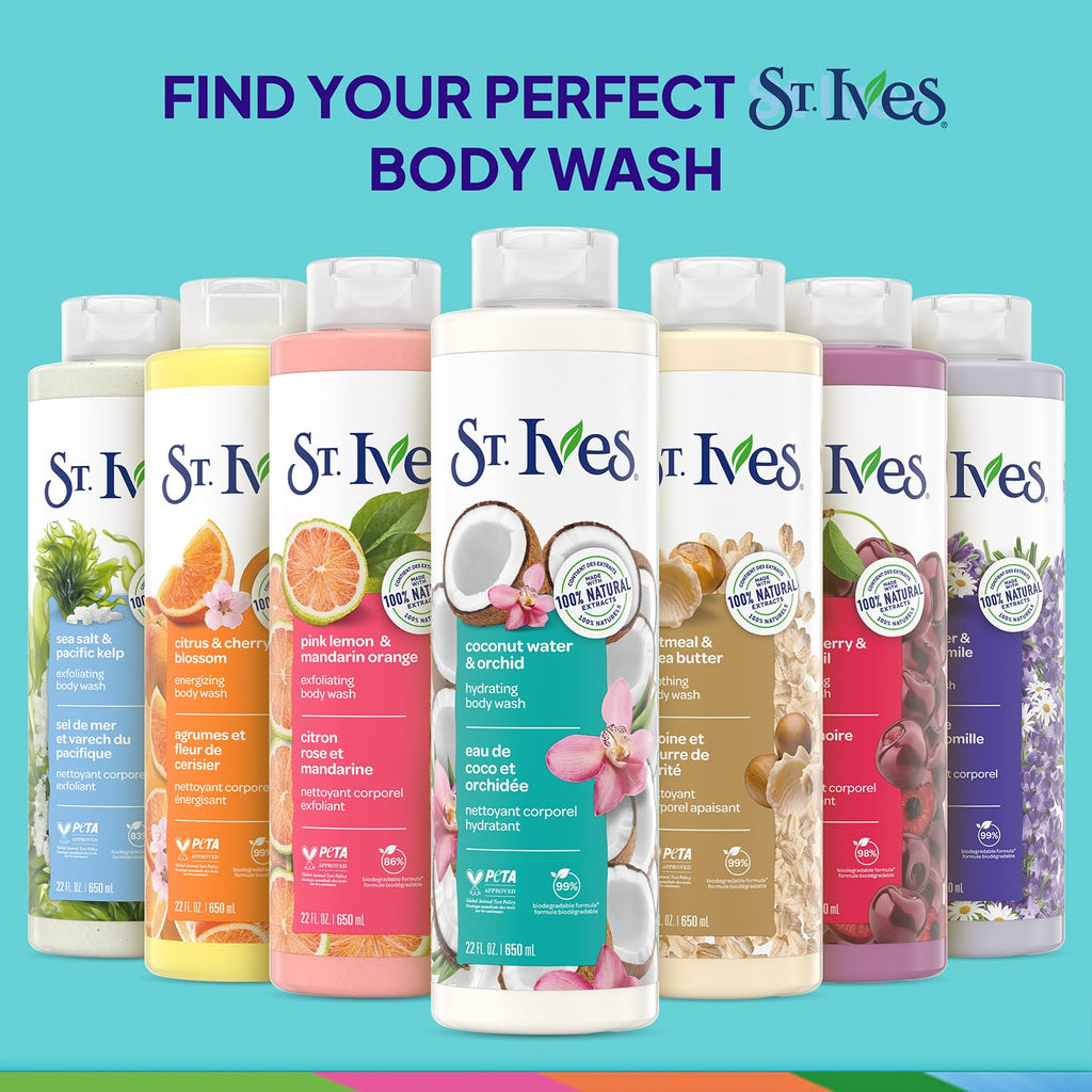 St. Ives Coconut Water & Orchid Hydrating Shower Gel 2-Pack – 22 oz Each | 100% Natural Extracts