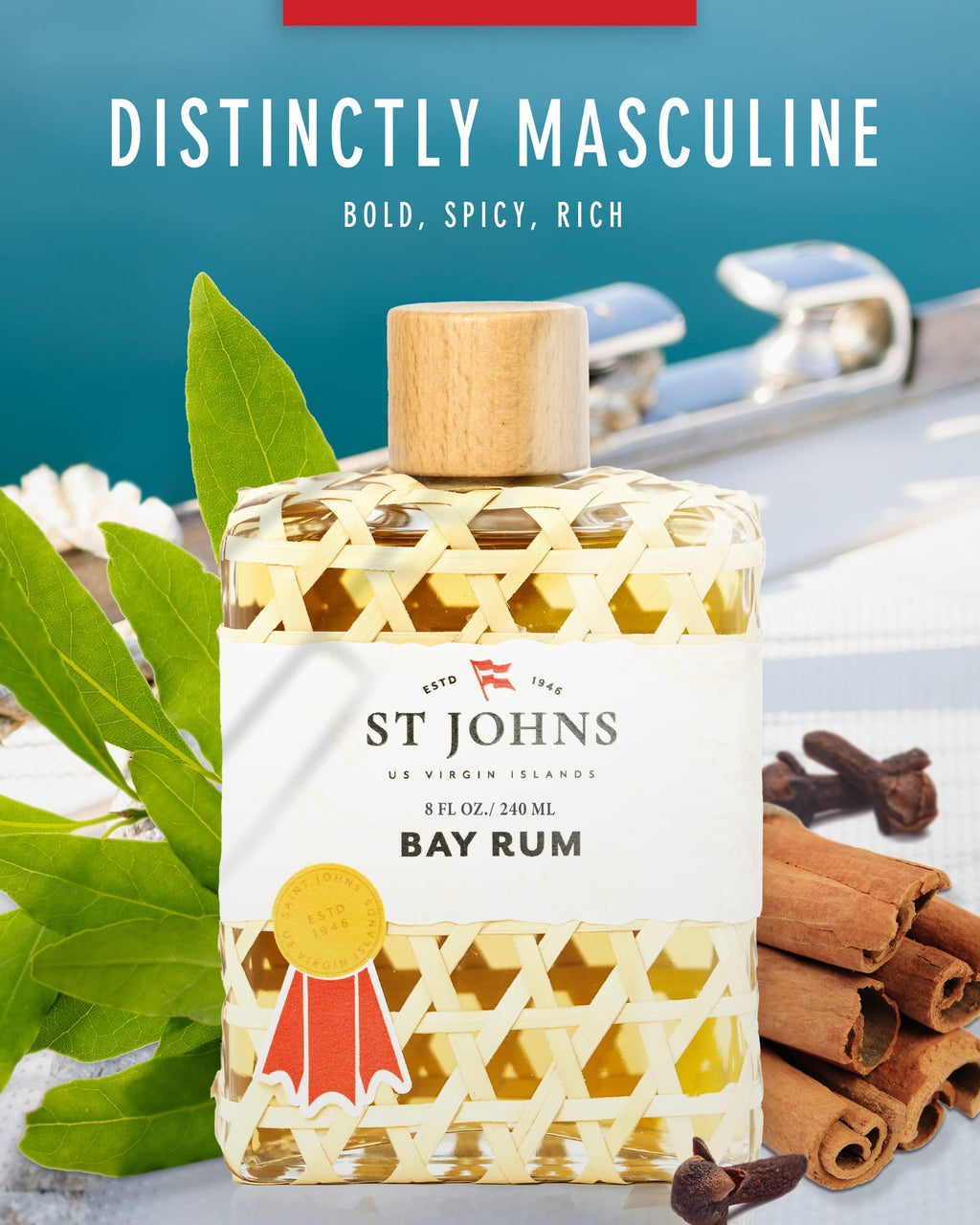 St. John Bay Rum Aftershave & Cologne – Virgin Islands Bay Leaf, 8 oz