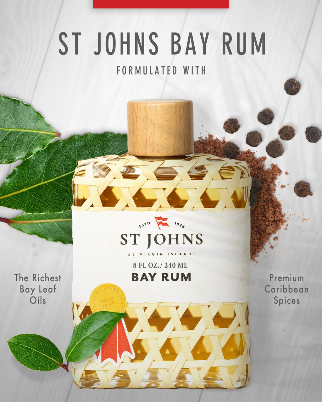 St. John Bay Rum Aftershave & Cologne – Virgin Islands Bay Leaf, 8 oz