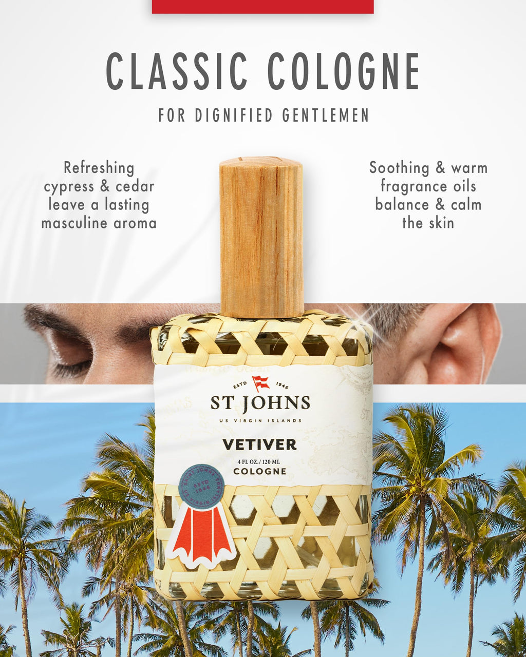 St. John Classic Vetiver — Virgin Islands Inspired Fresh Cologne for Men | 4 oz Spray