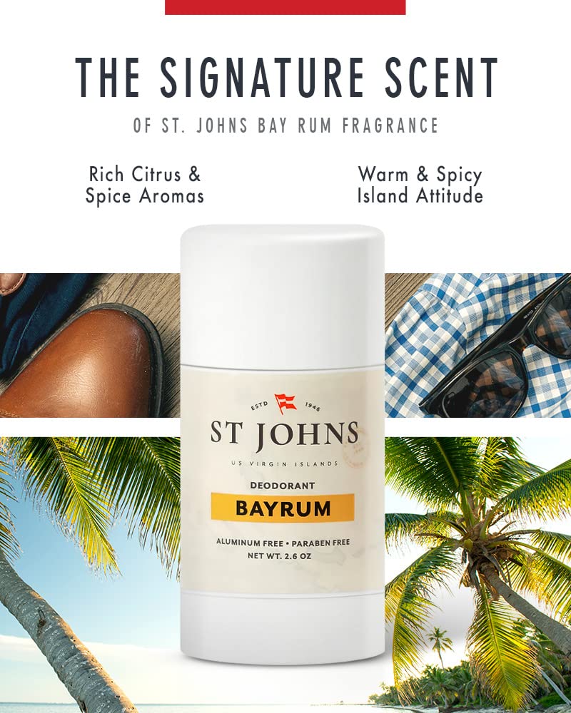 St. Johns Bay Rum Aluminum-Free Deodorant – Long-Lasting Odor Protection & Soothing Formula
