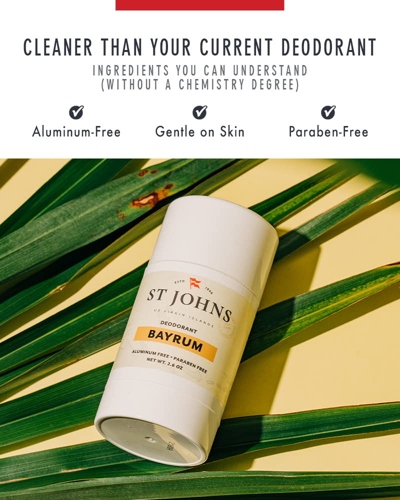 St. Johns Bay Rum Aluminum-Free Deodorant – Long-Lasting Odor Protection & Soothing Formula
