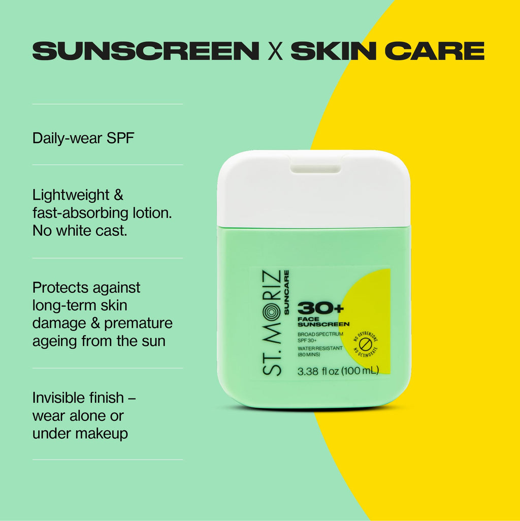 St Moriz Suncare SPF 30+ Face Sunscreen – Broad Spectrum, Water Resistant, Vitamin E, Vegan