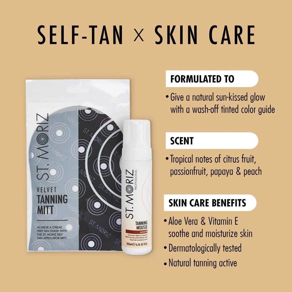 ST. MORIZ Professional Medium Self Tanner Mousse Bundle with Mitt - 200ml