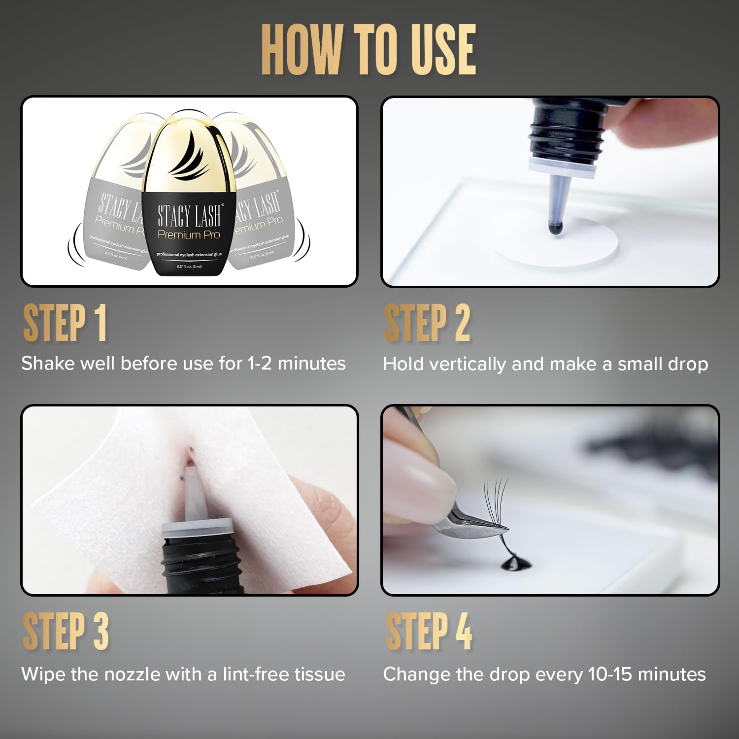 STACY LASH Premium Pro Eyelash Extension Glue – 0.17 oz, 0.3s Dry Time, Up to 7 Weeks Retention, Black Adhesive