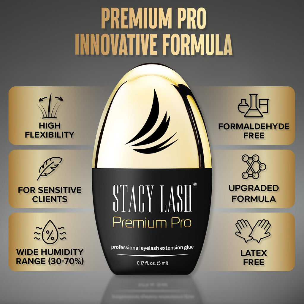 STACY LASH Premium Pro Eyelash Extension Glue – 0.17 oz, 0.3s Dry Time, Up to 7 Weeks Retention, Black Adhesive