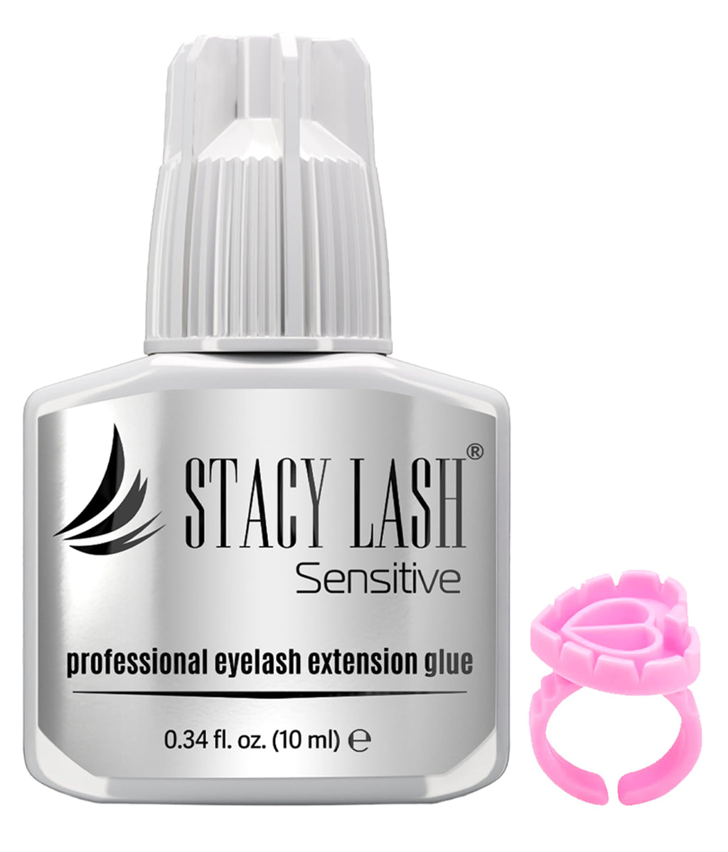 STACY LASH Sensitive Eyelash Extension Glue 0.34 oz | Low Fume, Fast Dry, 4-5 Week Retention (Includes Glue Ring)