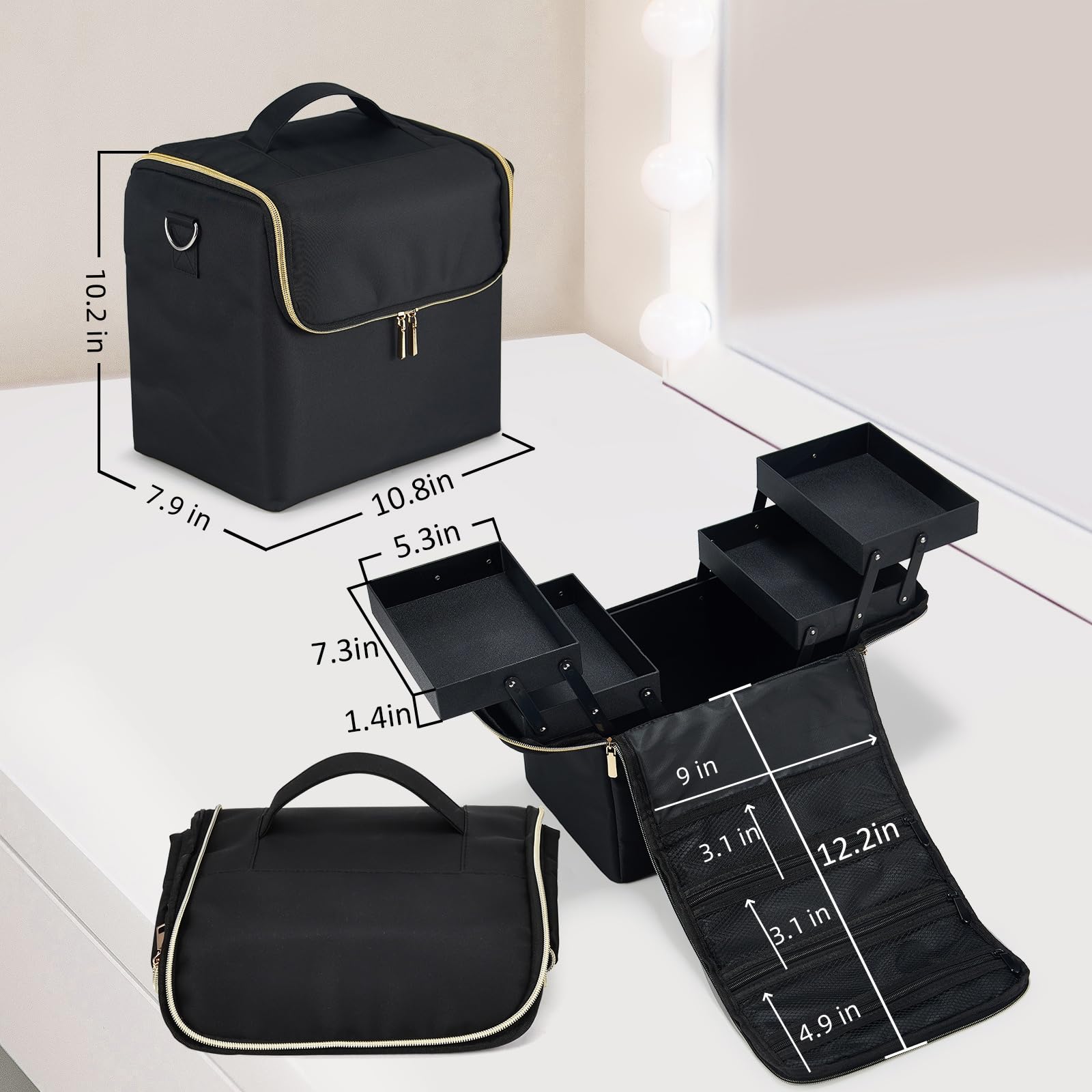 Stagiant Extra Large Makeup Case – 4-Tier Pro Train Case with Dividers for MUA & Nail Tech
