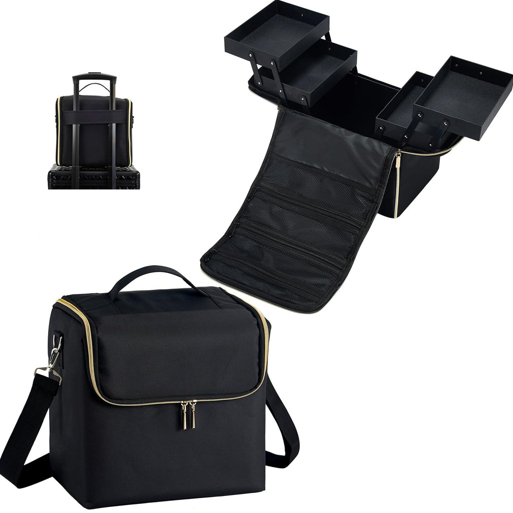 Stagiant Extra Large Makeup Case – 4-Tier Pro Train Case with Dividers for MUA & Nail Tech