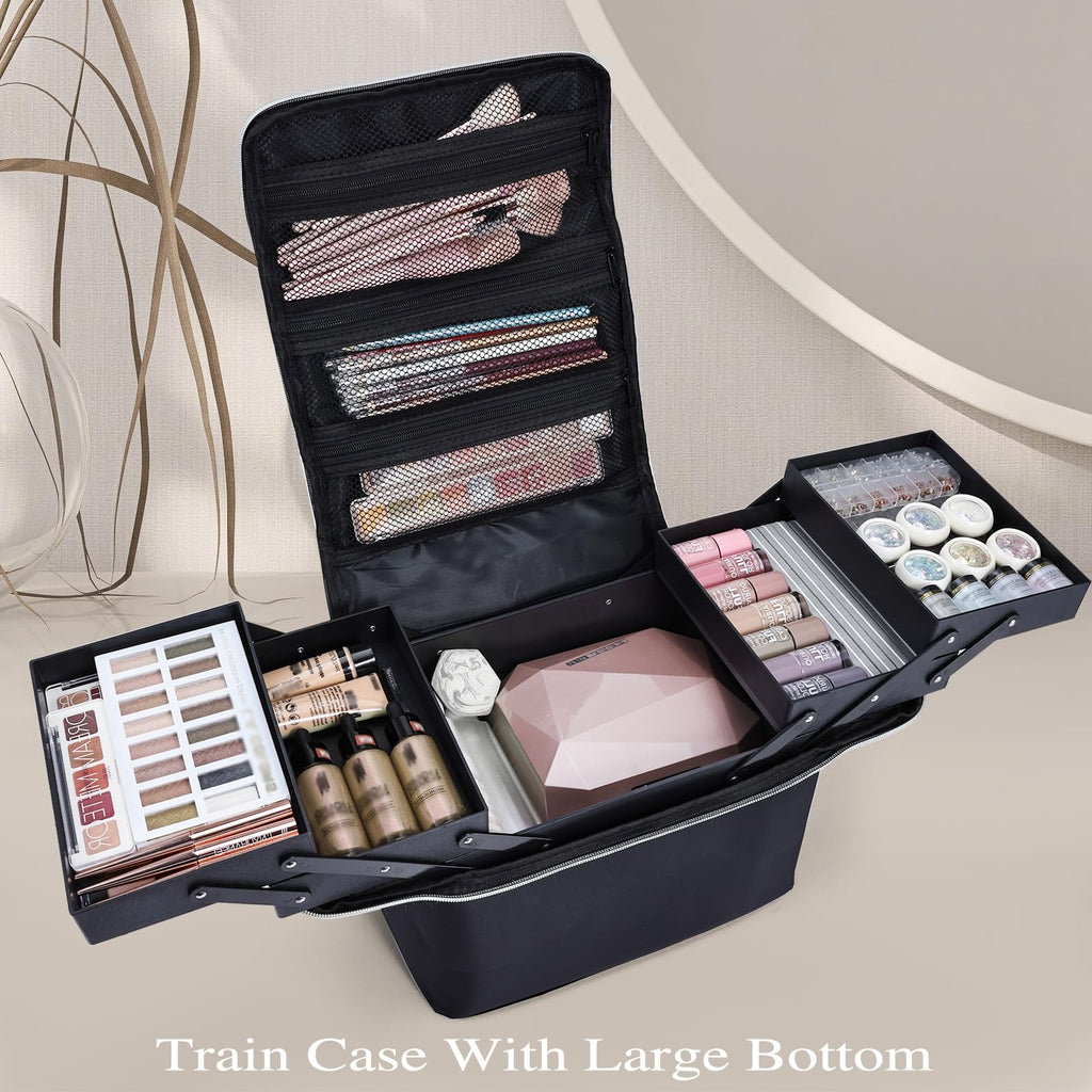 Stagiant Extra Large Makeup Case – 4-Tier Pro Train Case with Dividers for MUA & Nail Tech