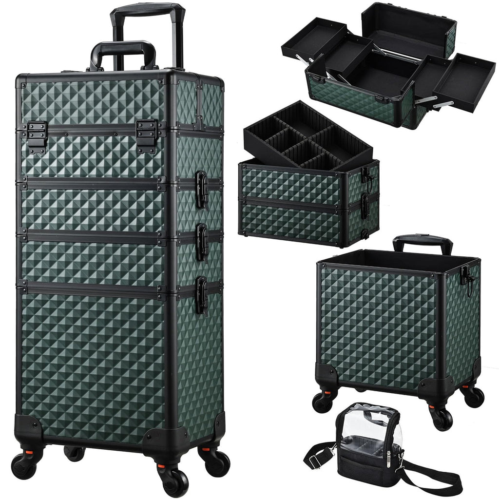 Stagiant Rolling Makeup Case 4-in-1 on Wheels | Portable Salon Organizer (Green)