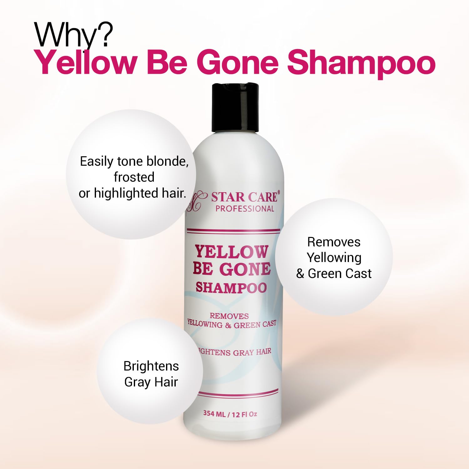 STAR CARE Yellow Be Gone Shampoo 2 Pack – Brassiness Neutralizer for Blonde & Gray Hair
