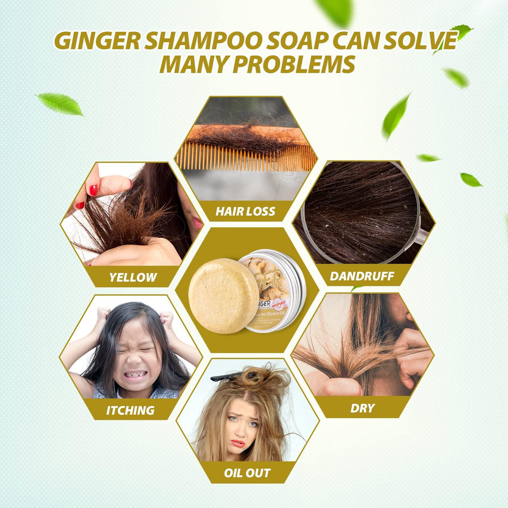 Starhig Ginger Hair Regrowth Shampoo Bar – 3 Pcs, Natural & Organic, For All Hair Types
