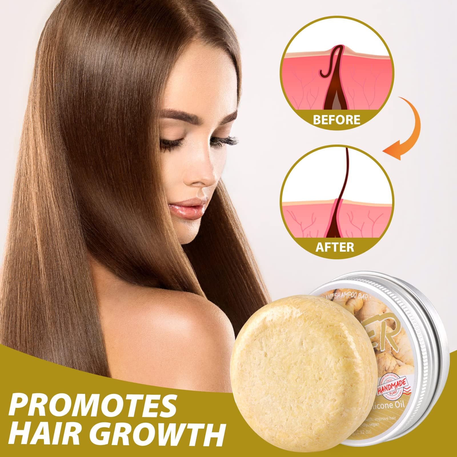 Starhig Ginger Hair Regrowth Shampoo Bar – 3 Pcs, Natural & Organic, For All Hair Types