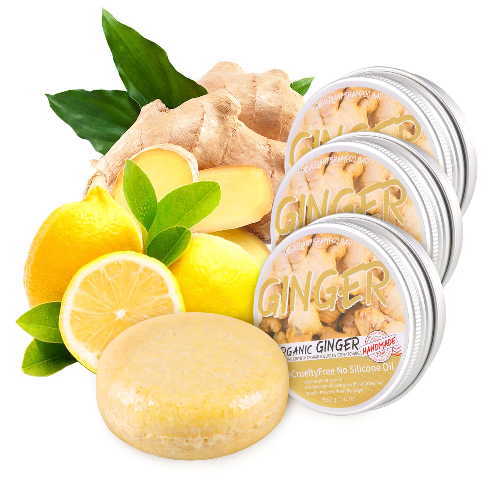 Starhig Ginger Hair Regrowth Shampoo Bar – 3 Pcs, Natural & Organic, For All Hair Types