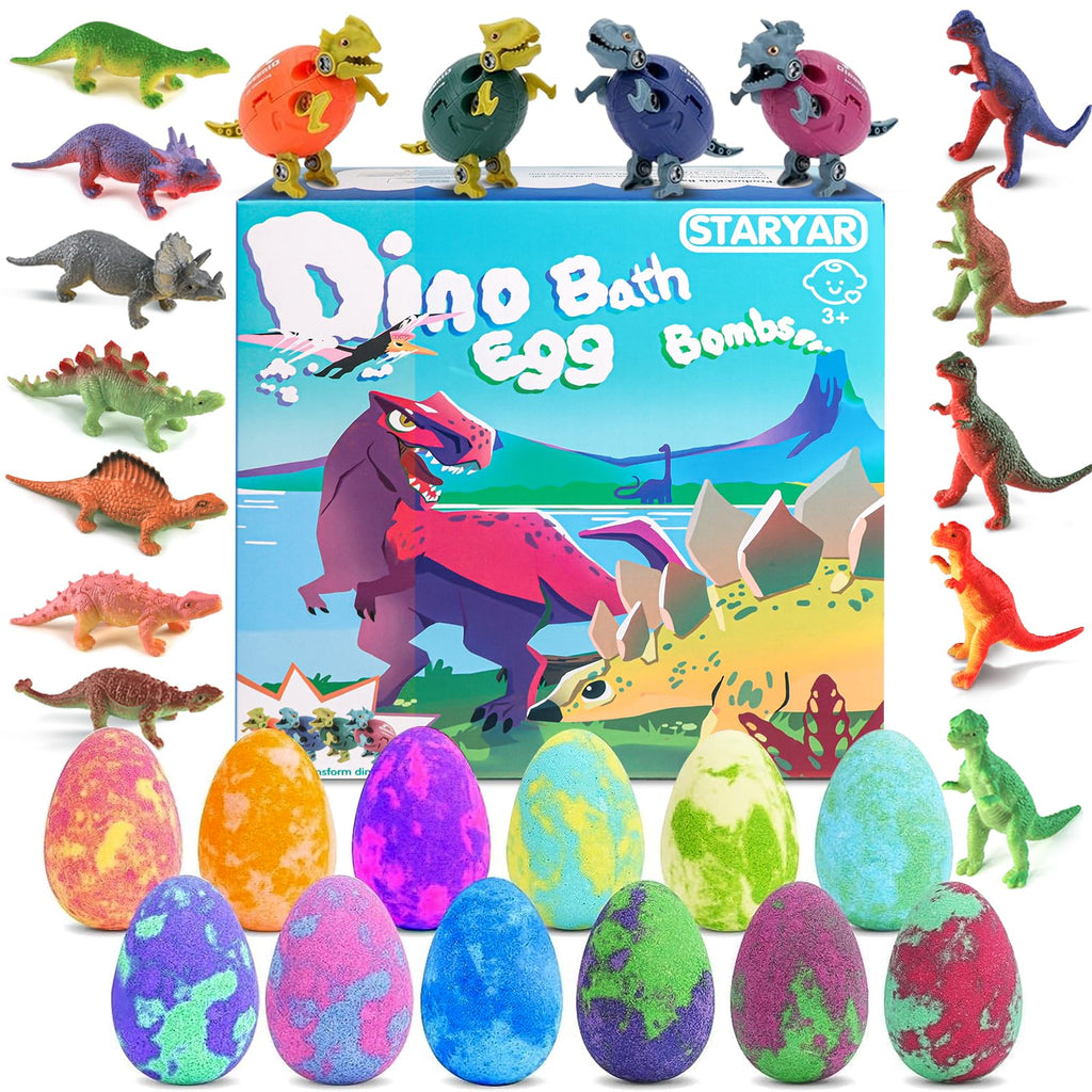 STARYAR Dinosaur Bath Bombs for Kids – 16-Pack with Surprise Toys