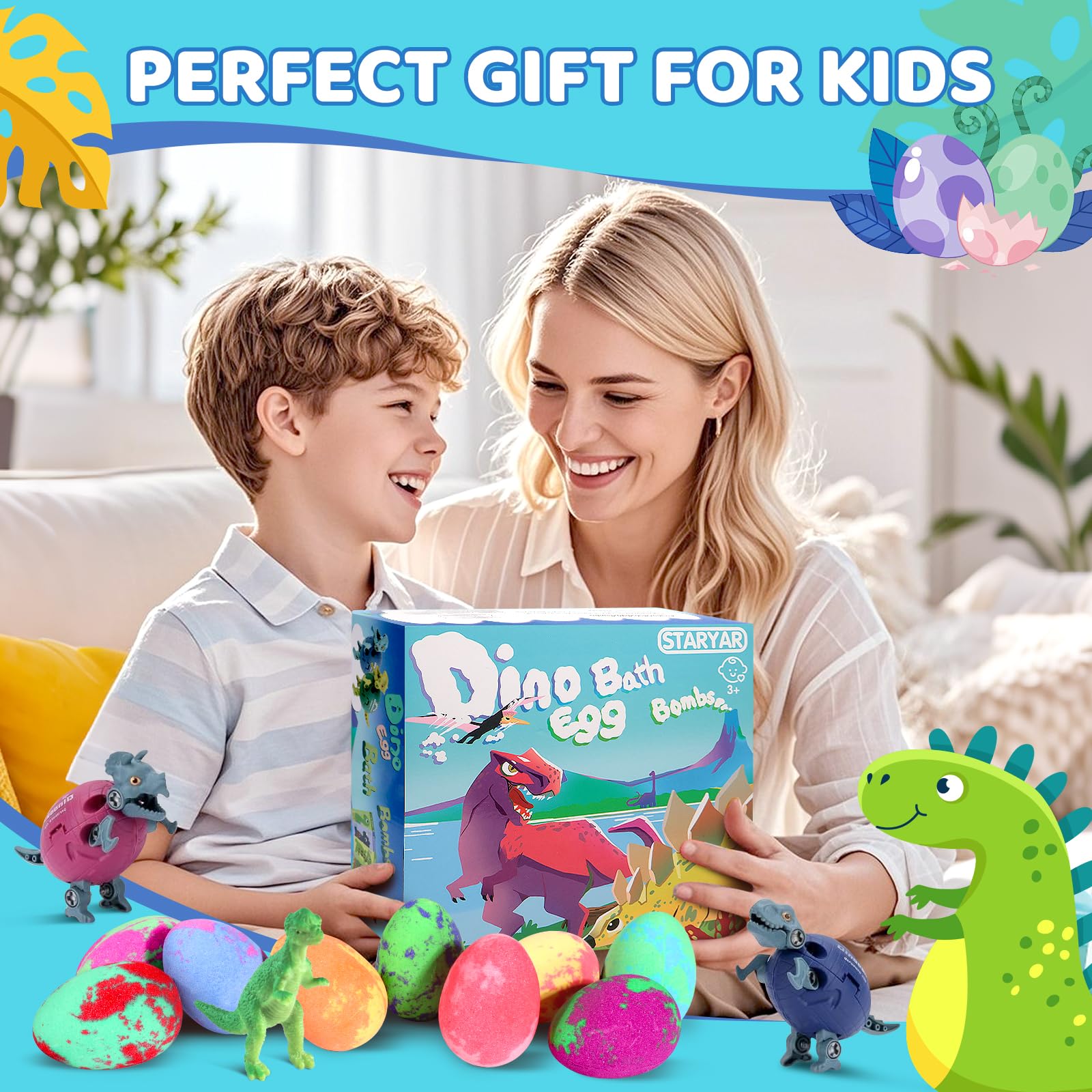 STARYAR Dinosaur Bath Bombs for Kids – 16-Pack with Surprise Toys