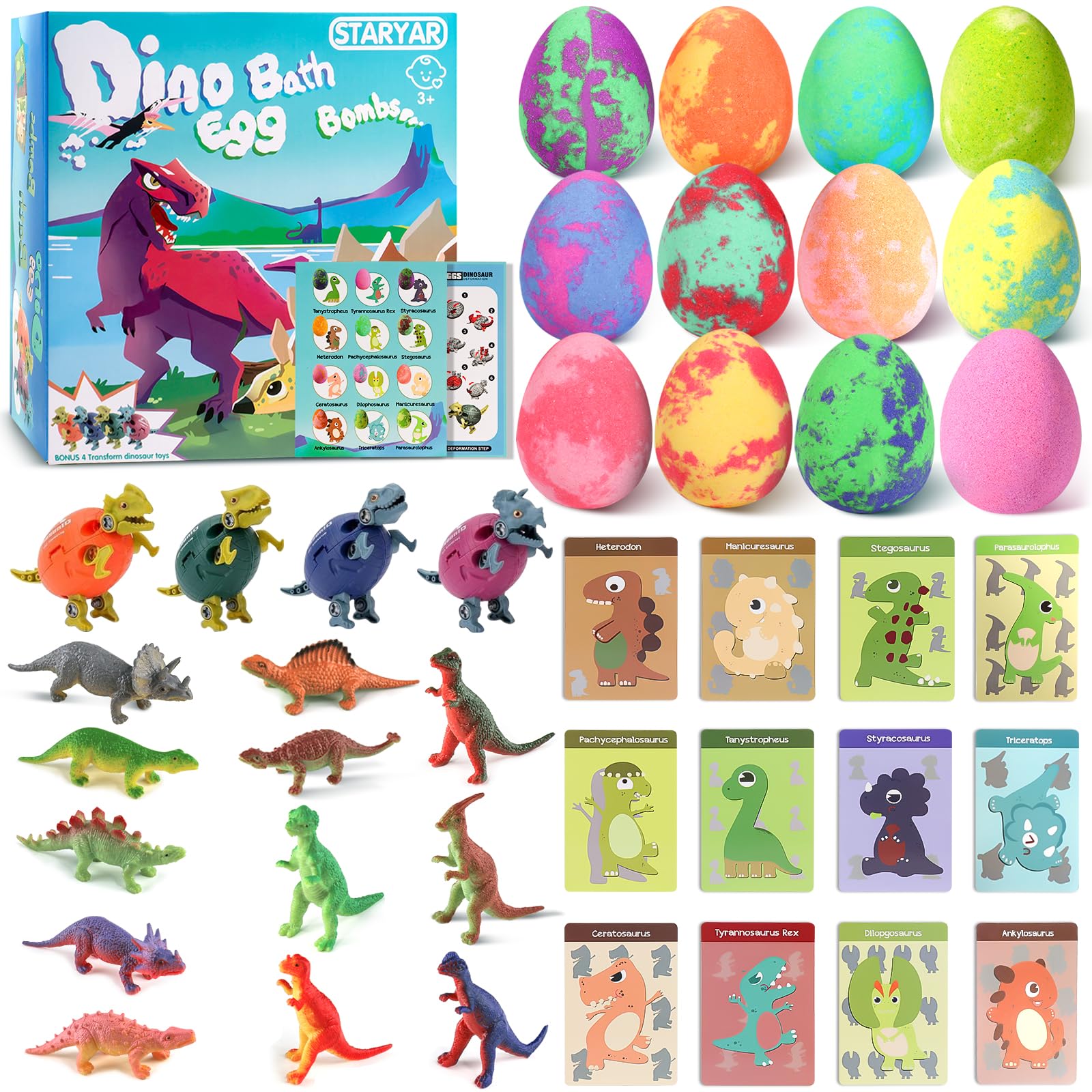 STARYAR Dinosaur Bath Bombs for Kids – 16-Pack with Surprise Toys