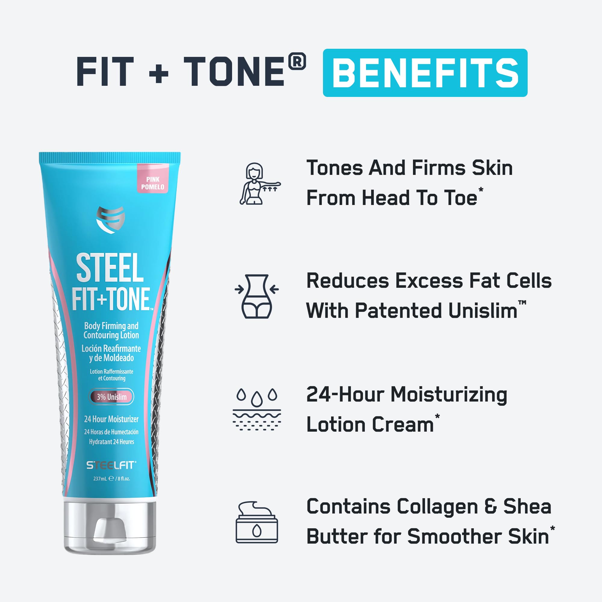 SteelFit Firming Body Lotion – Contouring & Skin Tightening Cream | Bubbly Bliss, 8 oz