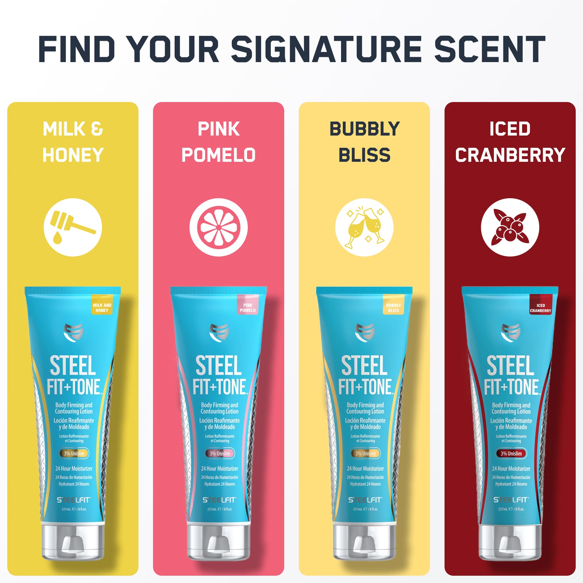 SteelFit Firming Body Lotion – Contouring & Skin Tightening Cream | Bubbly Bliss, 8 oz
