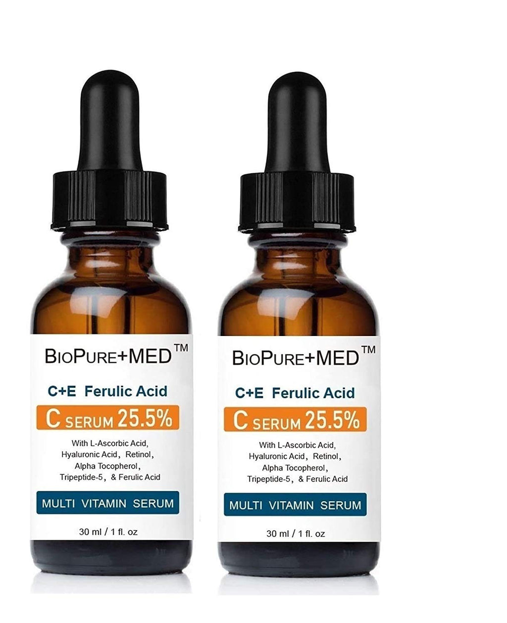 BioPureMED 25% Vitamin C CE Ferulic Serum – Tripeptide-5, Retinol & Hyaluronic Acid (2 Pack) | STEMBOTANY