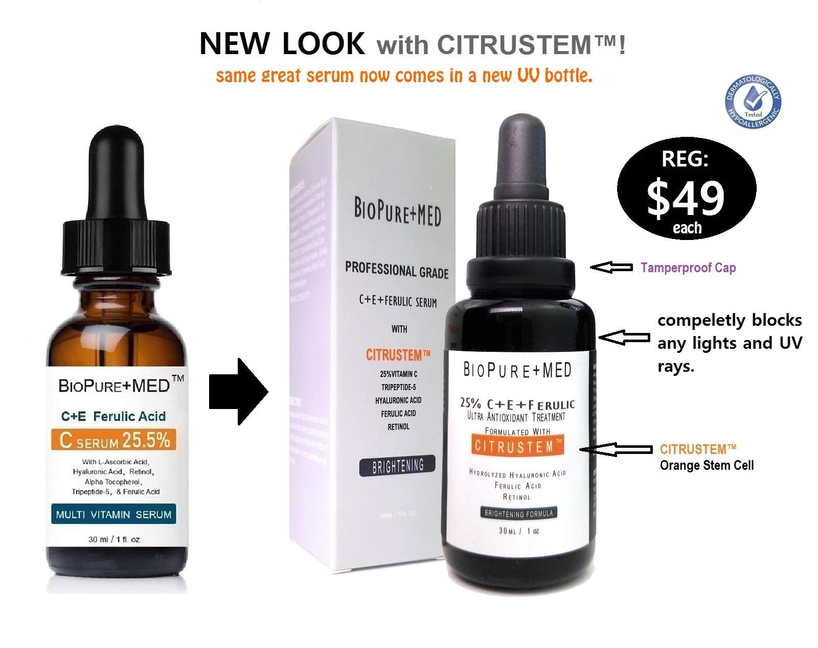 BioPureMED 25% Vitamin C CE Ferulic Serum – Tripeptide-5, Retinol & Hyaluronic Acid (2 Pack) | STEMBOTANY