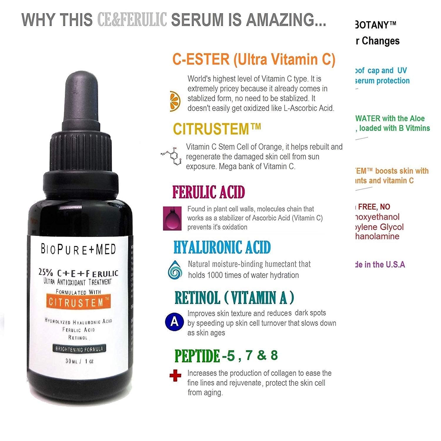 BioPureMED 25% Vitamin C CE Ferulic Serum – Tripeptide-5, Retinol & Hyaluronic Acid (2 Pack) | STEMBOTANY