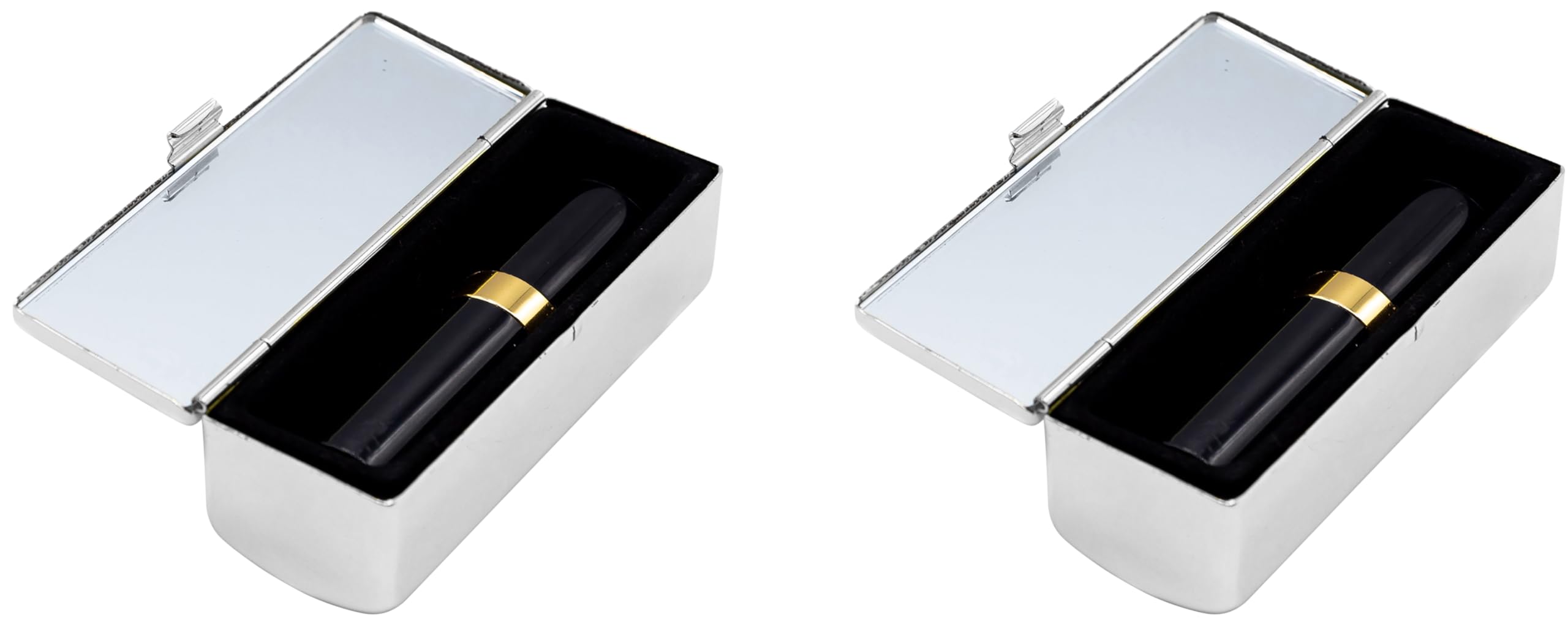 Stephanie Imports Set of 2 Vintage Lipstick Cases with Glass Mirror - Silver Wave